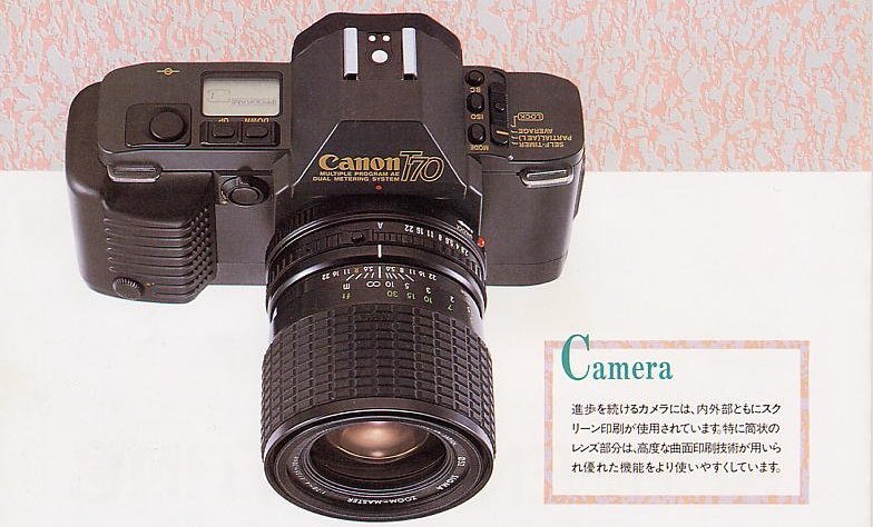 Camera: Camera has been develop continuously. Screen printing is used for both outside and inside. Sophisticated curve-print technology is used for cylindrical lens and makes the camera easier to use.